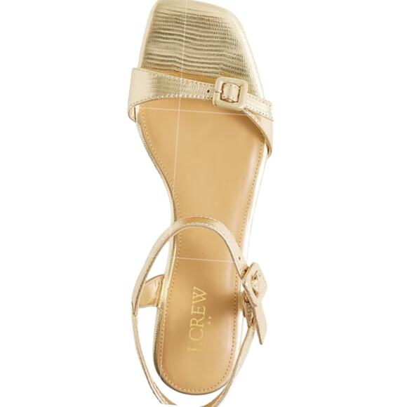 J. Crew Gold Lizard Textured ankle-strap flat sandals - Picture 2 of 11